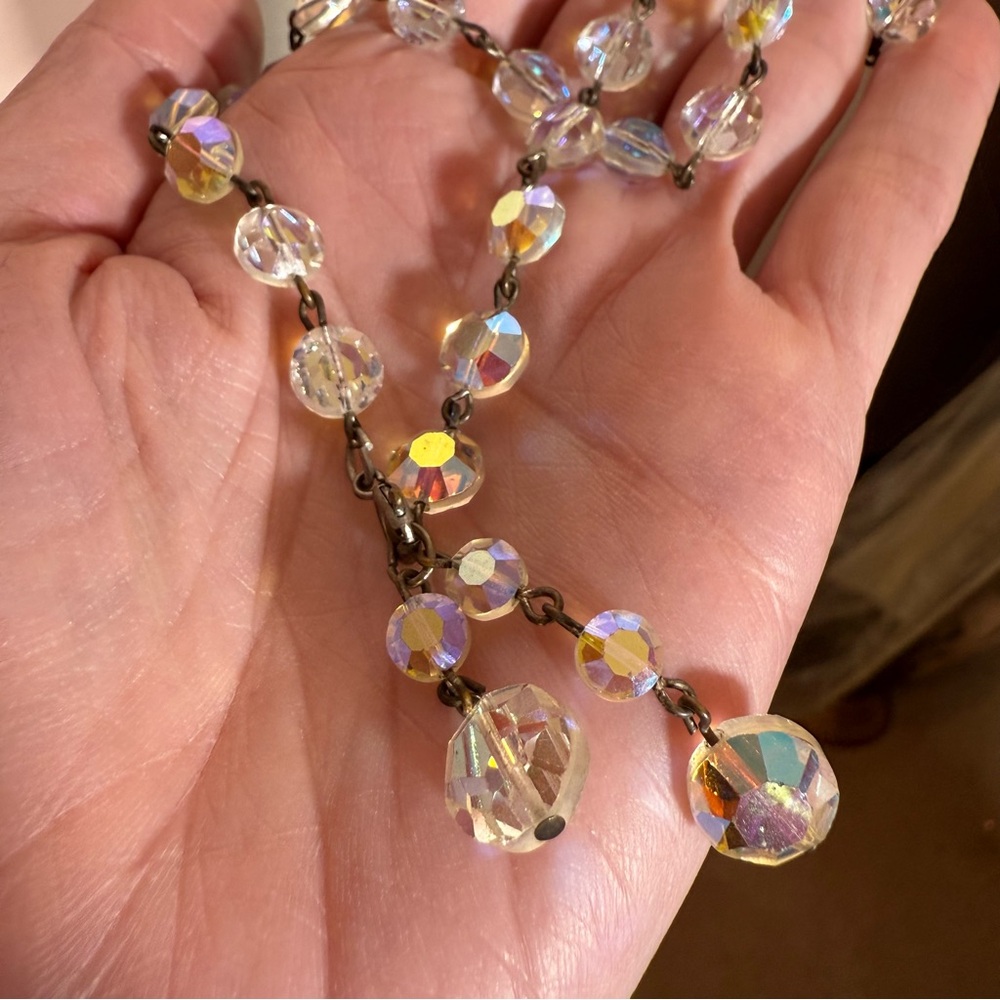 Vintage 1940’s Retro art deco aurora borealis glass crystal choker necklace 16in - Picture 6 of 13